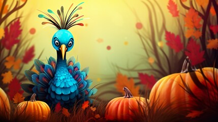 Obraz na płótnie Canvas cute turkey thanksgiving celebration illustration background thanksgiving day celebration of autumn fall with pumpkins 