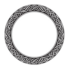 Round Celtic frame. Black pattern, isolated vector on white background. Border