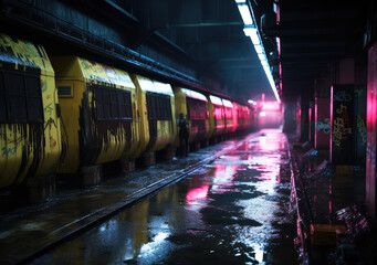 Descent into Tomorrow: A Futuristic Dystopian Subway Poster, Navigating Through the Veins of a Forsaken Urban Dream, Crafted by Generative AI