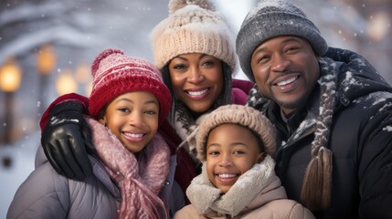 Fototapeta na wymiar Snowy Smiles: BIPOC Family Enjoying Winter 