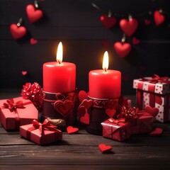 Obraz na płótnie Canvas Christmas candles advent candles HD 8K wallpap er Stock Photographic Image,Three wax flame candlelight with ribbon in dark romantic light on hearts