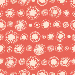 Snowflakes on red background seamless 2024 christmas vector pattern hand draw. Snow festive seamless pattern for textile prints, cards, design
