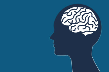 Brain in human head, simple design, graphic