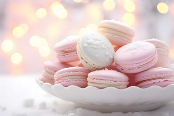 Fototapeta premium a lots of macarons pink on Background blur and bokeh