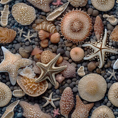 starfish and shells on the bottom of the sea, pattern