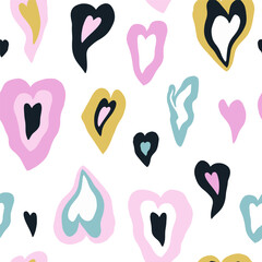 Seamless pattern with abstract fluid hearts. Creative colorful hearts texture. Vector modern background illustration