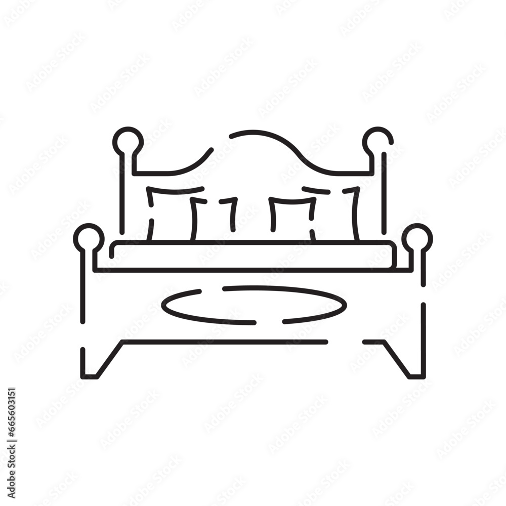 Poster home furniture line icon. editable stroke. sofa or drawers, cabinet, table, workplace, window, ceili