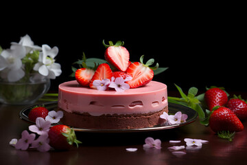 strawberry handmade cake, Cocoa genois with ganache