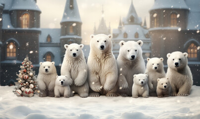 A New Year's card featuring a family of white polar bears, generative AI