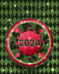 Christmas casino poker chip 2024 new year. vector illustration