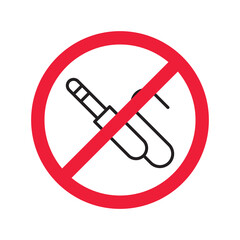 Forbidden Prohibited Warning, caution, attention, restriction label danger. No audio cabel vector icon. Do not use DJ cabel sign design. No AUX symbol flat pictogram. 