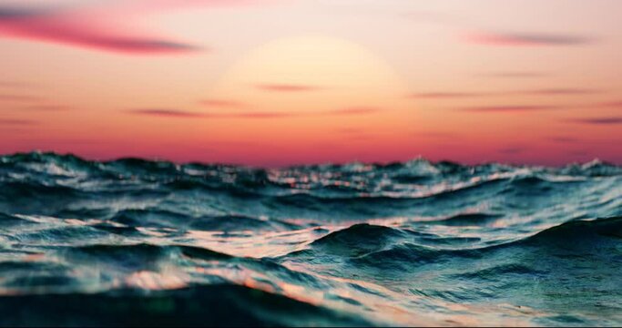 Wave sea beach and sunset sky abstract background. Nature and summer concept. 3d render.