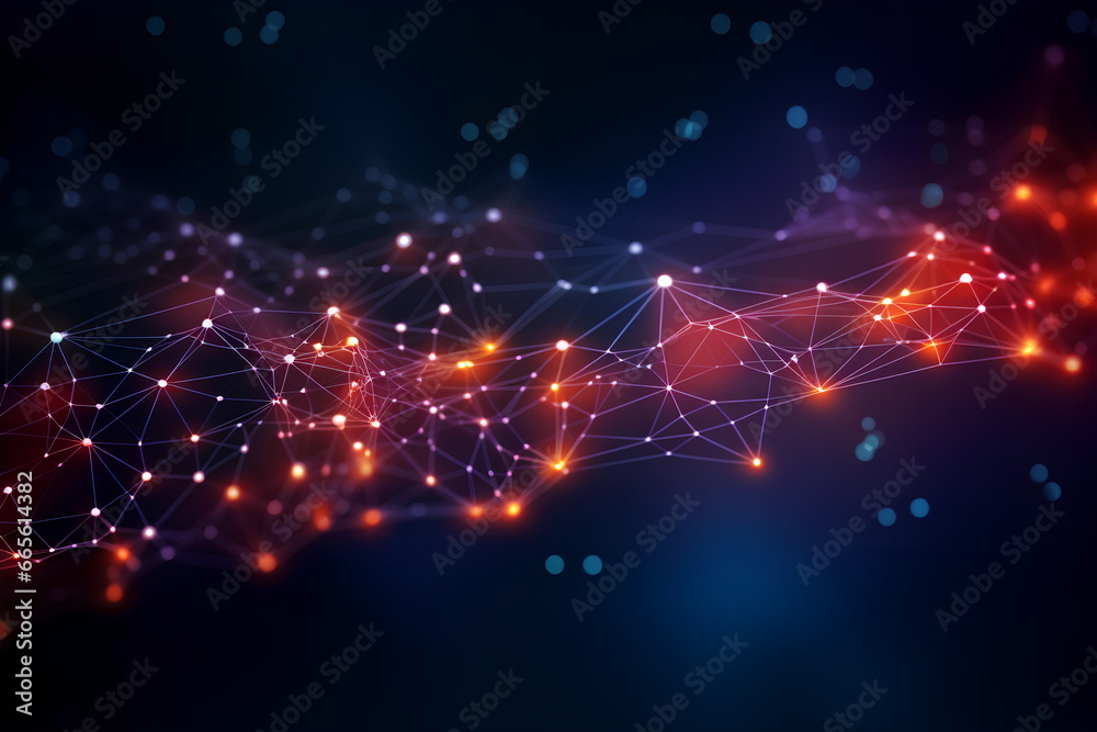Poster Technology abstract network with a cyber network grid and connected particles. Big data visualization. Digital dots and lines