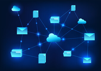 Technology for sending data files over the internet network Sending files via email system through the cloud system It is a system with security. - obrazy, fototapety, plakaty