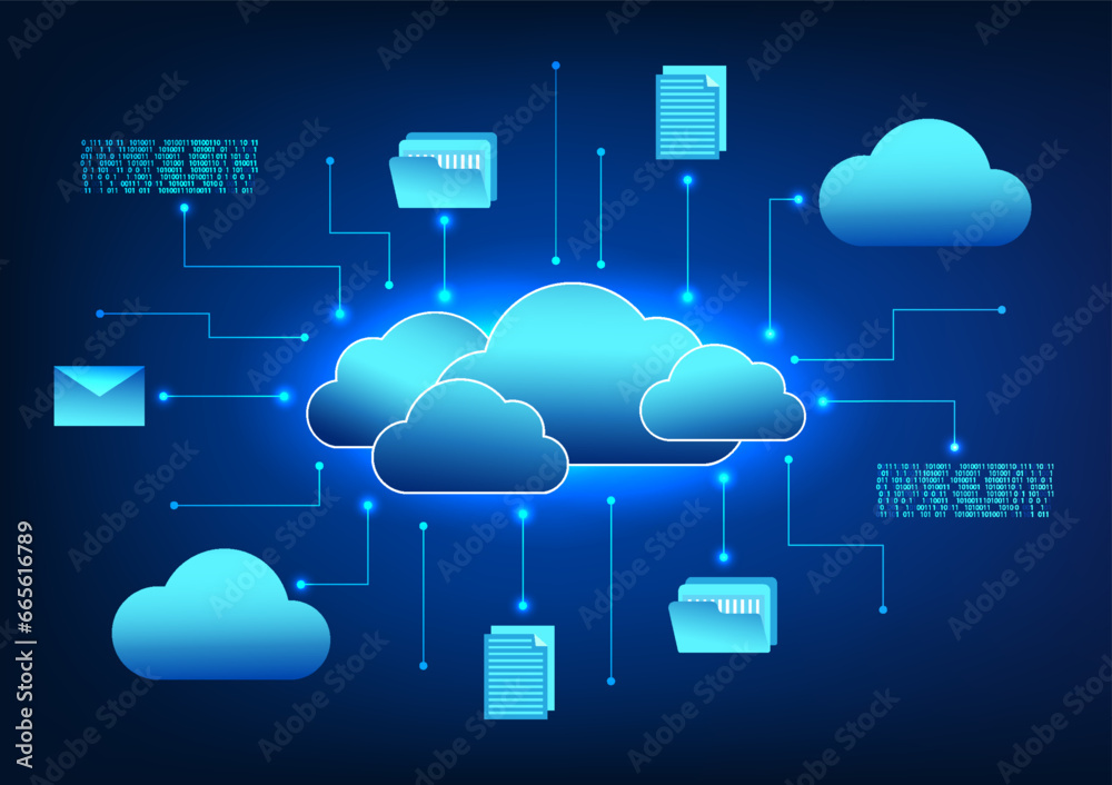 Poster cloud technology connected icons with circuits it means transferring data storage files through the 