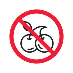 Forbidden Prohibited Warning, caution, attention, restriction label danger. No cherry vector icon. Do not eat cherries sign design. No 
cherry symbol flat pictogram. 