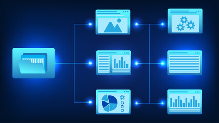 Fototapeta premium File transmission technology Document files in electronic format are used to transmit information via the internet network within the organization. It saves time and costs for the company.