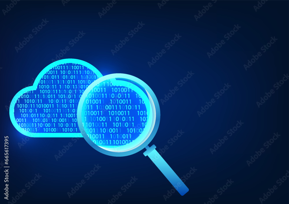 Poster information search technology a magnifying glass that shines into the clouds inside is a numerical c