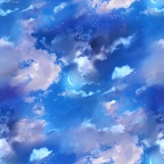 Naklejka na ściany i meble Light blue color's sky and fluffy clouds background seamless pattern illustration