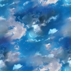 Light blue color's sky and fluffy clouds background seamless pattern illustration