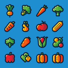 Professional Colorful icon Design Vegetables set