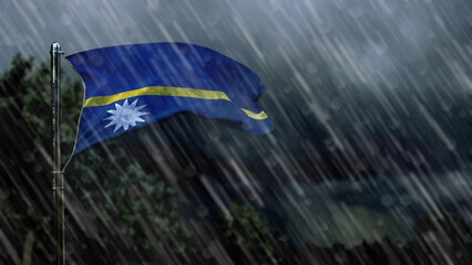 flag of Nauru with rain and dark clouds, storm forecast symbol - nature 3D illustration
