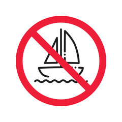 Forbidden Prohibited Warning, caution, attention, restriction label danger. No cruise vessel vector icon. Do not use ship sign design. No vessel symbol flat pictogram. No cruise