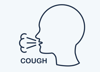 Cough Line Icon. Symptom of Flu, Cold or Coronavirus. Man coughs or sneezes. Infectious Diseases Linear Icon. Cold, Bronchitis, tuberculosis concept. Vector illustration