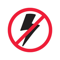 Forbidden Prohibited Warning, caution, attention, restriction label danger. No energy vector icon. Do not use charger sign design. No thunder symbol flat pictogram. No lightning