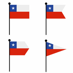 Chile waving flag icon set in 4 shape versions. Collection of flagpole sign for identity, emblem, and infographic.