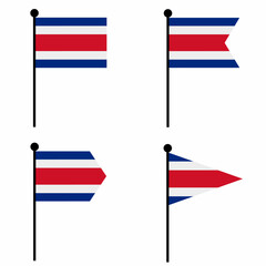 Costa Rica waving flag icon set in 4 shape versions. Collection of flagpole sign for identity, emblem, and infographic.
