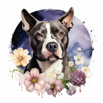 American Pit Bull Terrier watercolor generative ai