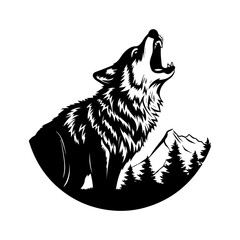 Howling Wolf Silhouette Vector icon, logo, sign isolated on white background. Vector illustration, ai generated