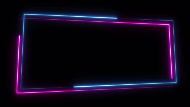 Endless loop of double rectangular glowing neon frame on alpha channel background.