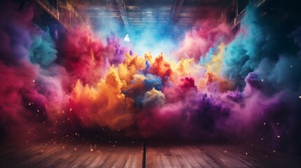 Colored powder explosion. Abstract closeup dust. Colorful explode. Paint holi