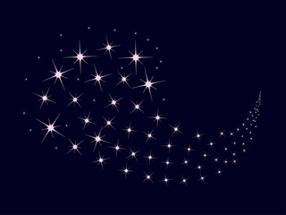 Colorful sparking firework. Christmas vector pattern of bright sparkling magical neon multi-colored particles, sparks and stars shining with special light on dark background. 