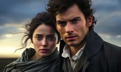 A depiction of Heathcliff and Catherine, characters from Emily Brontë's "Wuthering Heights" novel