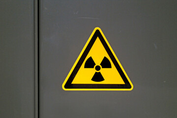 Ionizing radiation sign on a metal door
