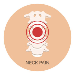 Pain in the cervical vertebrae, osteoarthritis, rheumatoid arthritis. Anatomy of human bones. Illustration, vector