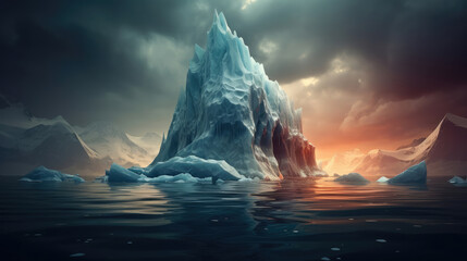 Majestic iceberg landscape under the Arctic sky, a breathtaking scene of nature's frozen beauty