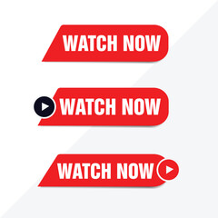Watch now buttons. Play video button set. Watch video now button for web site. UI element. Vector illustration eps editable 