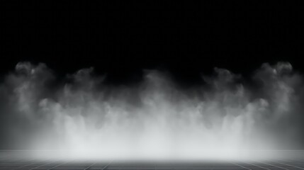 Fototapeta premium A white cloud of smoke on a Illuminated stage with scenic lights on black background. 