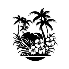 Fototapeta na wymiar Tropical Vibes Logo Design Template, tropical beach and palm tree logo line art vector illustration icon graphic design template., ai generated