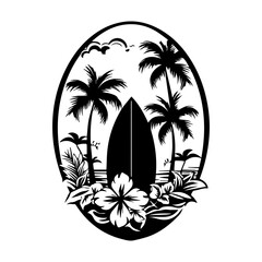 Fototapeta na wymiar Tropical Vibes Logo Design Template, tropical beach and palm tree logo line art vector illustration icon graphic design template., ai generated