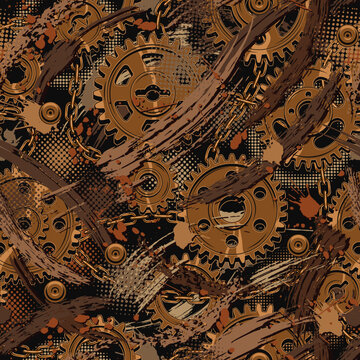 Grunge brown camouflage pattern with gears