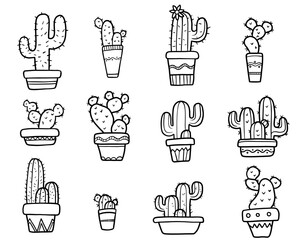 set of hand drawn cactus Clipart
