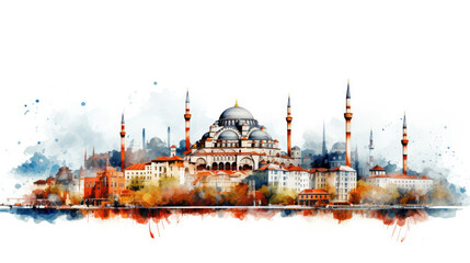 Obraz premium Illustration capturing the essence of Istanbul's iconic skyline and culture, blending tradition and modernity in vibrant colors