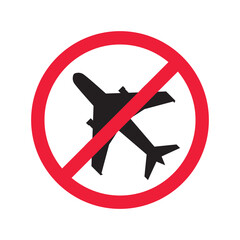 Fototapeta premium Forbidden Prohibited Warning, caution, attention, restriction label danger. No airplane vector icon. Do not use plane sign design. No airport symbol flat pictogram. 
