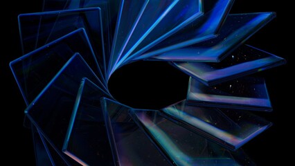 Futuristic glass shapes backdrop. Abstract 3D illustration with glowing elements