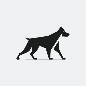 Vector black silhouette of a dog logo isolated on a white background.